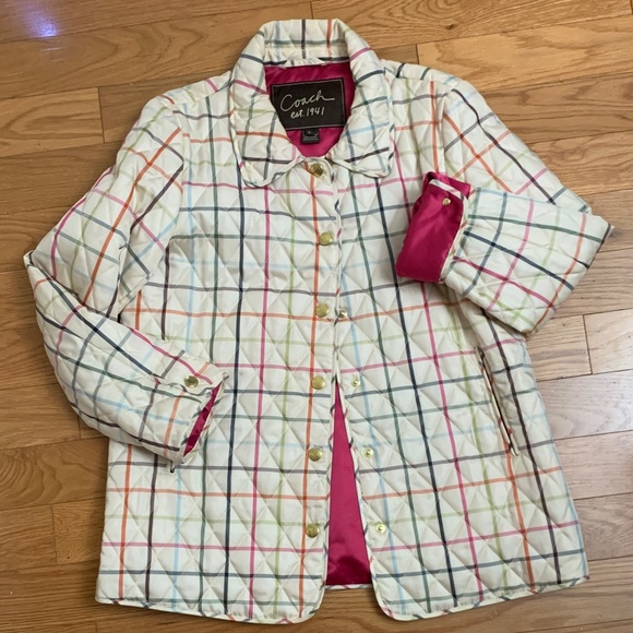 Coach Jackets & Blazers - Coach Colorful Checkered Tattersal Jacket with Pink Accents